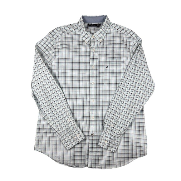 Nautica Other - Nautica Shirt Mens Large White Blue Green Plaid Long Sleeve Button Down Casual